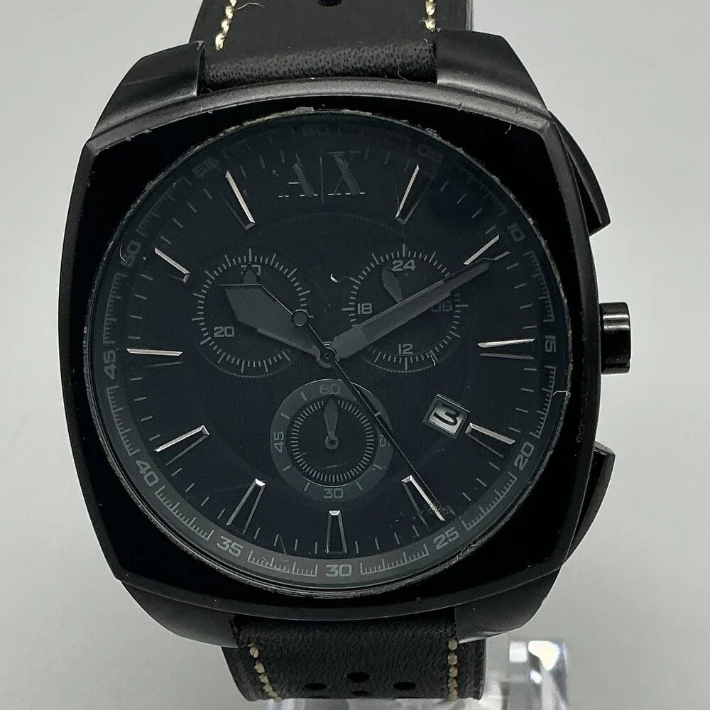 Armani Exchange Mens Watch 44mm Black Dial Chronograph AX1174 New Battery